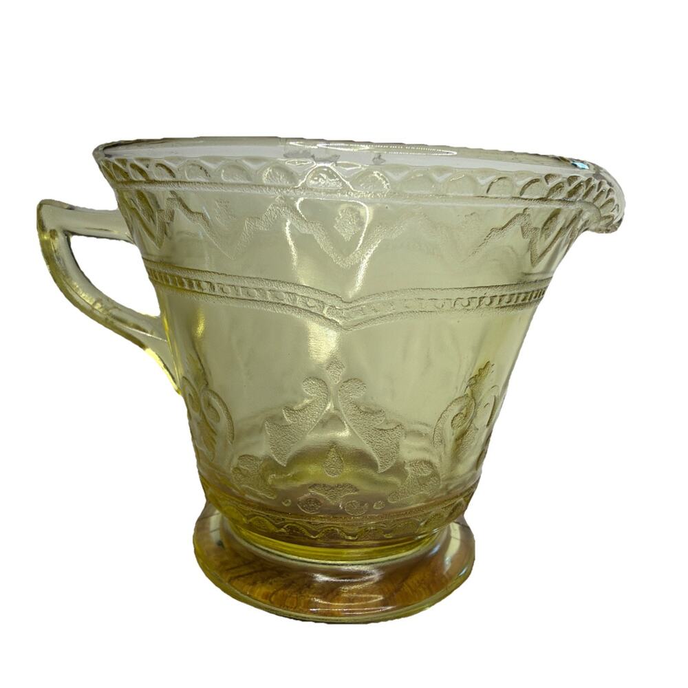 Creamer Federal Depression Glass Madrid Footed Yellow Cup Vintage Cottage Core